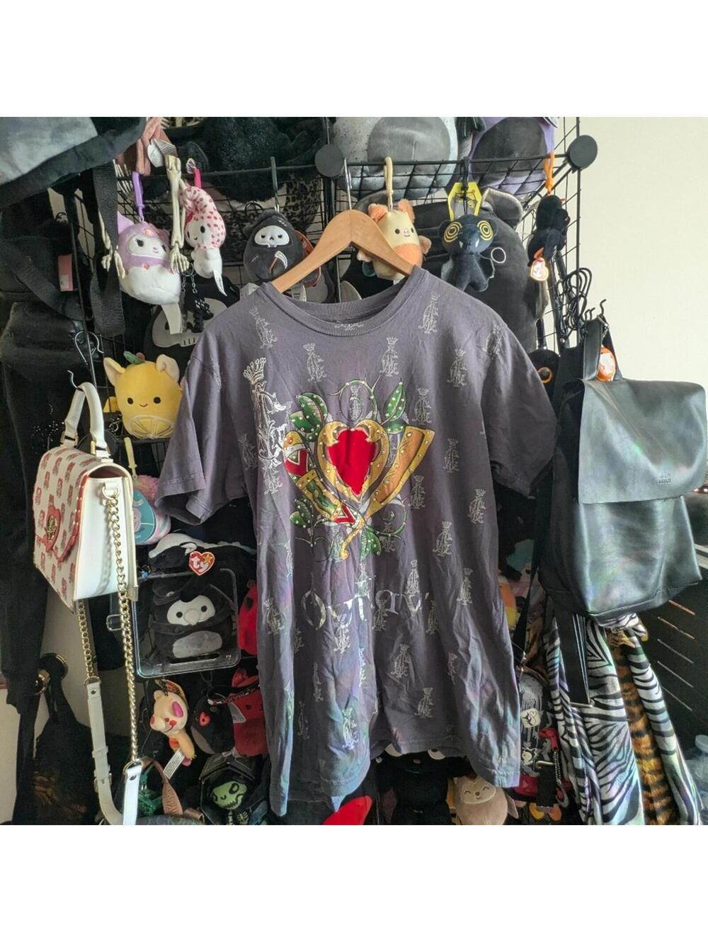 Christian Audigier Gray Graphic T-Shirt Sacred Heart